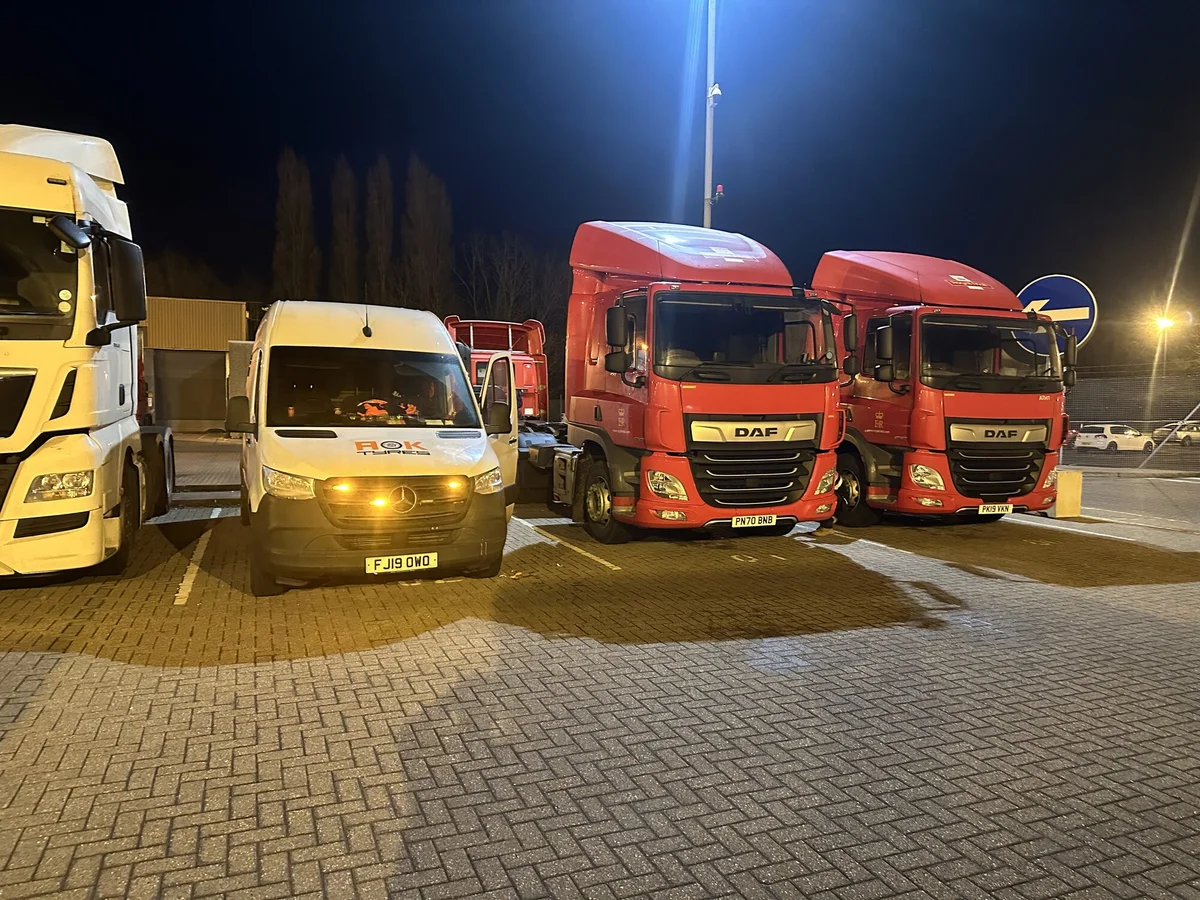 AOK Tyres mobile van servicing multiple trucks